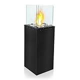 PEILU 80cm Höhe Freistehend Ethanol-Kamine Quadrat Terrassenfeuer mit Windschutzscheibe, Löschhilfe, V-Klemmen, Handschuhe, Dekosteine & Stahl Sockel Feuersäule für Garten Balkon Wohnzimmer Deko