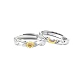 QKEPCY Ringsatz für Frauen Sonne und Mond Ring Set Verstellbare Stapelbare Offene Ringe Matching Ring Freundschaftsringe für Paare Hochzeitstag Versprechen Verlobung Ring