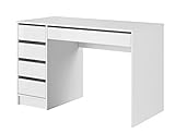 Furniture24 Schreibtisch Ada mit 5 Schubladen Weiß matt/Weiß Glanz fronten