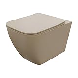 LAVITA Wand-WC Onil Light Khaki Hänge Toilette WC Sitz Toilettendeckel mit Absenkautomatik & Metallscharniere Toiletten Spülrandlos Hängend Toilettenbecken 355x510x395 mm Khaki