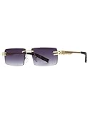 kachawoo Randlose Herren-Sonnenbrille mit Verlaufslinsen, Retro-Rechteck-Sonnenbrille für Männer und Frauen, rahmenlose Brille, modisches Markendesign (gold with grey)