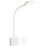 ENUOTEK Weiß LED Steckdosenlampe Steckerleuchte, 4W 350Lm LED Wand Leselampe Bett Schwanenhals Dimmbar mit Touch Schalter für Schlafzimmer Lampe, 3 Farbtemperatureinstellbar 4000K-3000K-5000K