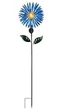 Sunset Vista Design Solar-Gartenstecker – Glasfaser-Asterblume, dekorativer Gartenstecker mit Sensor, 144 cm hoch, Blau