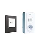 m-e Funkklingel BELL-5012 A, für 1-Familienhaus, Kunststoff anthrazit Klingeltaster und 1 Türglocken für Steckdose | Erweiterbare kabellose Funk-Türklingel | 200 Meter Funk-Reichweite