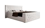 Luxusbetten24 Boxspringbett Elegance mit LED, USB und Stauraum 140x200 Weiß H2 (bis 70kg)