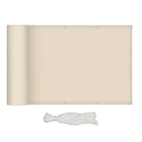 interGo Balkon Sichtschutz 90x300cm, Blickdicht & wetterfest – Balkonabdeckung und Windschutz mit Ösen und Kordel, Creme