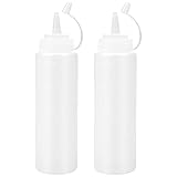 2 Stück Plastik Squeeze Flasche, 8oz Quetschflasche, 250ML Condiment Flaschen für Malen Backen Ketchup Scharfe Soße Olivenöl Saucenflasche mit Auslaufsicher Kappen & Messungen (Transparent)