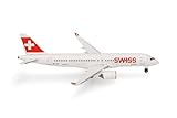 herpa 532877-001 Modellflugzeug Swiss International Air Lines Airbus A220-300 – HB-JCU “Davos” Miniatur im Maßstab 1:500, Sammlerstück, Modell ohne Standfuß, Metall Miniaturmodell, weiß, rot