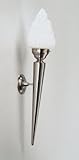Licht-Erlebnisse Wandlampe Messing Glas in Nickel matt Wohnzimmer Schlafzimmer Büro H:65 cm E27 Jugendstil Fackel dekorativ stilvoll wohnliche Wandleuchte blendarm