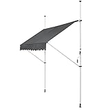 Juskys Klemmmarkise Balkon 300cm breit - einfache Montage ohne Bohren - höhenverstellbar, UV-beständig, wetterfest & wasserabweisend - Balkonmarkise mit Handkurbel - Markise Sonnenschutz - Grau