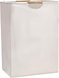 LEAZZLE Wäschekorb Faltbarer Geflochten Oxford-Gewebe Weiß 40×60×30 cm, Wäschesammler Faltbar mit Henkel Groß, Laundry Basket für Schlafzimmer, Bad, Schlafsaal, Reise