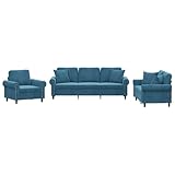 HETFTJN Sofagarnituren Wohnzimmer Couch Schlafsessel Lounge Sofa - 3-TLG. Sofagarnitur mit Kissen Blau Samt für Sitzzimmer Relaxationsraum Büro Jugendzimmer