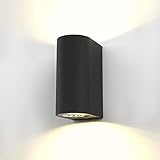 B.K.Licht - Wandlampe mit warmweißer Lichtfarbe, GU10 Fassung, je 5 Watt, 400 Lumen, Aussenlampe, Wandleuchte aussen, LED Strahler außen, Außenleuchte, Außenwandleuchten, 15,1x6,7x9,2 cm, Schwarz