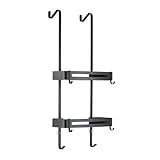 2-stöckiges Duschregal mit Haken, kein Bohren, hängende Duschablage für Badezimmertür, stilvolles schwarz/silbernes Design, platzsparende Aufbewahrungslösung.