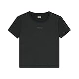 FREDDY Damen-T-Shirt, kurzärmelig, aus technischem Stoff, D.I.W.O.?, atmungsaktiv und Logo mit Pailletten. Handschuh, Schwarz , M