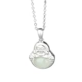 Anhänger, natürliche Hetian Jade Maitreya Buddha Silber Anhänger Halskette AuspiciousWealth Amulett Chakra Anhänger Glücksgeschenk für Männer Frauen, Gold Anhänger Halskette