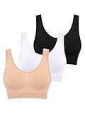 Boolavard 3-teiliges Set Nahtlose BHS für Damen Bügelloser Büstenhalter Crop Top Weiche Sport-Tank-BHS Damen Dessous Weste (DE/NL/SE/PL, Alphanumerisch, M, Regular, Regular, Beige Weiß Schwarz)