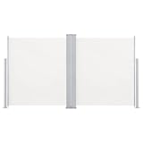 vidaXL Seitenmarkise Ausziehbar Doppel Sonnenschutz Sichtschutz Windschutz Seitenrollo Markise Seitenwandmarkise Balkon Garten Terrasse 170x600cm Creme