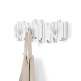 Umbra Stäbchen Garderobenhaken – Moderne und Platzsparende Garderobenleiste mit 5 Beweglichen Haken für Jacken, Mäntel, Schals, Handtaschen und Mehr, Weiss, 49 cm, Weiß