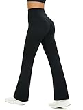 Glacspyg Yogahose Damen Flared Sporthose Hohe Taille Schlaghose mit Bauchkontrolle Trainings Fitness Jogginghose Schwarz L