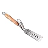 Opatiny 2in1 Edelstahl Grillzange und Pfannenwender mit Flaschenöffner, für Weber & Broil King Grills, Griff aus Akazienholz, 41 cm