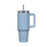 WATERSY 30oz Kaffeebecher to Go Thermobecher Doppelwandiger Edelstahl Vakuum Auslaufsicher Trinkbecher mit Griff und Strohhalm, Tragbare Autobecher Thermal Tumbler Smogblau für Kalte Heiße Getränke