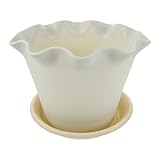 Homoyoyo Lotusblatt Rand Kunststoff Blumentopf mit Abflusslöchern und Untersetzer Runder Sukkulenten Anzuchttopf Witterungsbeständig Stabiler Pflanztopf für Garten und Zimmer