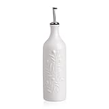 Sweejar Home Große Keramik-Olivenöl-Spenderflasche, 700ml Relief undurchsichtige Öl-Menage schützt Öl zur Reduzierung der Oxidation, Ölspender für EVOO, Essig, Sojasauce, 1er-Pack (Weiß)
