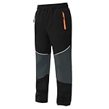 Hill & Sea Kinder-Schneeskihose wasserdichte Softshell-Wanderhose Elastischer Bund Fleecegefütterte warme Snowboardhose Schwarz 164-170