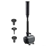 Oniissy Wasserbrunnenpumpe mit einstellbarem Durchfluss, mit 3 Düsenmodi, Garten, Pool, Teich, effizientes Filtersystem, 1000P, 2000P, Schwarz (1000P)