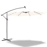 Joparri Alu Ampelschirm LED Solar Sonnenschirm Beige Ø 300 cm mit Kurbel| Ampelschirm mit Ständer | Gartenschirm Sonnenschutz UV-Schutz Aluminium | Kurbelschirm Marktschirm wasserdicht