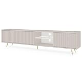 Selsey TV Schrank Board Sideboard Fernsehtisch Fernsehschrank Mit Lamellen Und LED Beleuchtung 175 cm Goldene Beine Grau Beige Bello