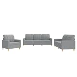 vidaXL Sofagarnitur 3-TLG., Sessel Couch mit Kissen, Sofa Wohnzimmersofa mit Armlehnen, Couchgarnitur Designsofa Sitzmöbel Polstermöbel, Hellgrau Stoff