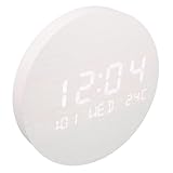 DOITOOL Holzuhr LED Rund Elektronisch Wiederaufladbar Lange Laufzeit Spiegelnde Oberfläche Multifunktional Stabile Tischuhr Wohnaccessoires Deko