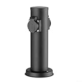 Für den Außenbereich Edelstahl Steckdosensäule mit Zwei-Wege-Steckdosen und IP54 spritzwassergeschütztem Gehäuse für Garten und für elektrische Anwendungen im Freien (schwarz)