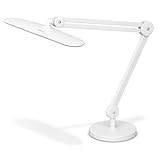 SEMPLIX LED Arbeits-Lampe Weiß: (117 PCS LED, 4fach dimmbar) Mit Tischstandfuß und -Klemme, höhenverstellbarem Lampenarm