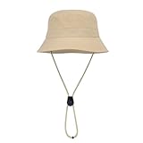 VVQWCY Sonnenhut Kinder,Unisex Fischerhut Sommerhut,Kinder Breiter Krempe Sonnenhut,verstellbarem Kopf Kordelzug und Kinnriemen für 3-9 Years Jungen und Mädchen (Khaki)