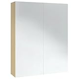 Homvdxl Badezimmer-Spiegelschrank, Wandmontage, platzsparender Medizinschrank, Wandbehang über WC, Aufbewahrungsschrank mit 2 Spiegeltüren und Regalen, 60 x 15 x 75 cm, Weiß + Braun