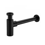 Badezimmer-Ablaufgarnitur for Waschbecken, Wandanschluss, P-Siphon, Abflussrohr, Messing, Schwarz, Gold, Roségold, Chrom.(Black)