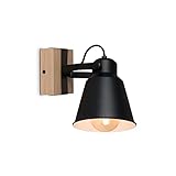 BRILONER Leuchten Wandlampe retro mit Holz, 1-flammige Wandleuchte vintage, E27 Fassung max. 40 Watt, verstellbarer Lampenschirm, rustikaler Wandspot, Schwarz-Holz 2406-015