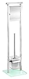 WENKO Stand WC-Garnitur Mod. Debar Kombination aus Edelstahl und Glas inkl. Bürste Ø 7,5 cm Maße 18 x 73 x 18 cm Farbe weiß satinierte Oberfläche