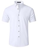 LUYANA Herren Kurzarm Hemd Businesshemd Regular Fit Hochzeit Arbeits Hemden Weiß L