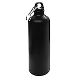 HAC24 Aluminium Trinkflasche Schwarz 0,75 L mit Karabiner Alu Wasserflasche Sportflasche Fahrradflasche Aluflasche