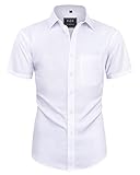siliteelon Herren Kurzarm Hemden weiß Casual Regular Fit Bügelfrei Business Hemd Faltenfrei Formales Hemd mit Tasche,XXL