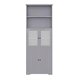 phosir Badezimmerschrank Hochschrank Grau MDF 2 offene Ablagefächer verstellbare Trennwände Feuchtigkeitsbeständige Lackierung Badezimmermöbel,57.4 x 28.5 x 160 cm