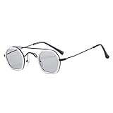 YDFSZD Vintage Doppelstege Quadratische Sonnenbrille Damen Farbverlaufsgläser Herren Punk Sonnenbrille UV400,Weiß Hellgrau