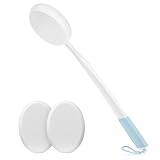 19 Zoll Eincremehilfe für den Rücken – Lotionapplikator mit langem, langer weißer Griff mit blauem rutschfestem Halt & 3 waschbaren weißen Pads, geeignet für alle Altersgruppen