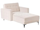 Chaiselongue Samt hell beige mit Schlaffunktion Metallgestell schwarz Aberdeen