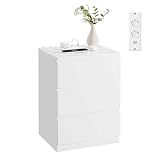 VASAGLE Kailyn Kollektion - Nachttisch mit Steckdosenleiste, Beistelltisch, 3 Schubladen, 2 AC-Steckdosen, 2 USB-A-Anschlüsse, modern, wolkenweiß LET631W14