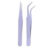 Tweeze 2-teilige Wimpern – aus Alben, Pinzette aus Edelstahl und Ellbogen aus Edelstahl, gerade Pinzette für Wimpern, mit Aufklebern für Ellbogen und Pinzette